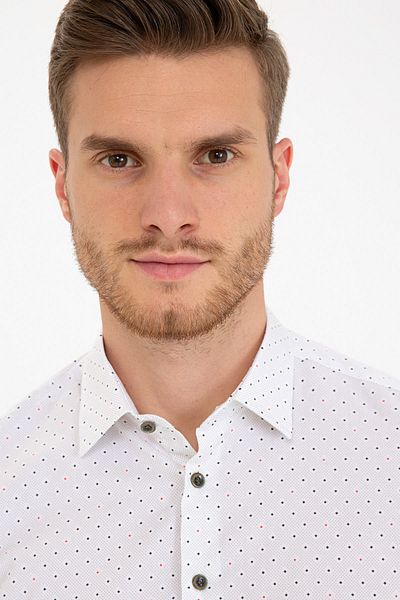 Pierre Cardin Λευκό Ex με Χακί Λεπτομέρεια Πουκάμισο Slim Fit