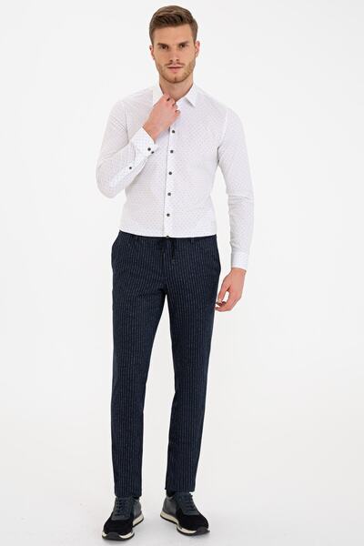 Pierre Cardin Haki Detaylı Beyaz Ex. Slim Fit Gömlek