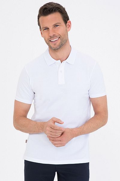 Pierre Cardin Λευκό Slim Fit Basic Polo T-Shirt με λαιμόκοψη