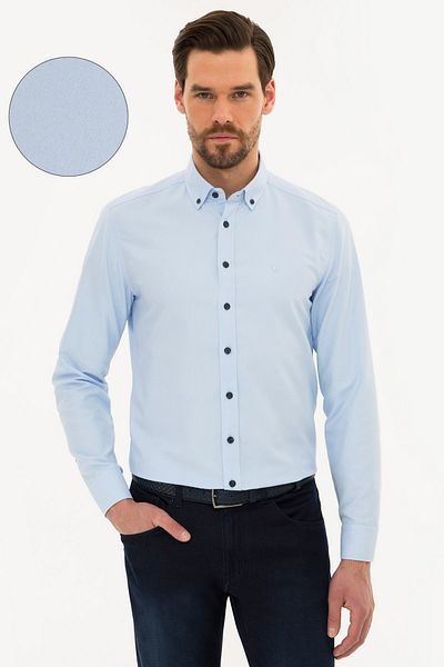 Pierre Cardin Ανοιχτό μπλε πουκάμισο Oxford Slim Fit
