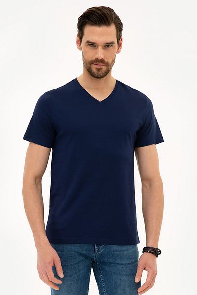 Pierre Cardin Βασικό μπλουζάκι με λαιμόκοψη V Navy Blue Slim Fit