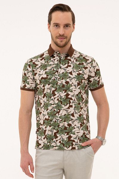 Pierre Cardin Καφέ μπλουζάκι Polo Slim Fit με λαιμόκοψη