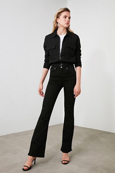 Ramrod Siyah Carpe Diem Yüksek Bel Ispanyol Paça Solmayan Jeans Kot Pantolon