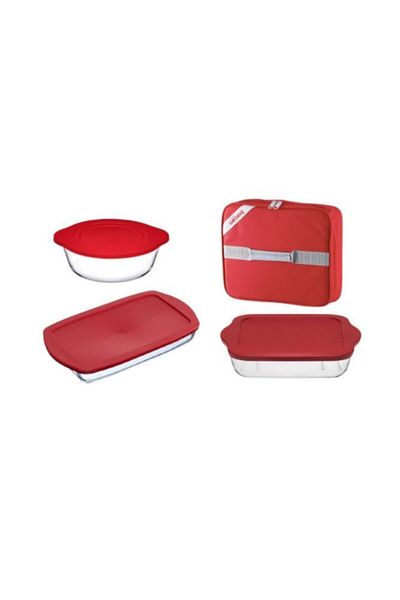 Paşabahçe Borcam Thermal Bag - Square and Rectangular Pot Oven Tray with Red Lid