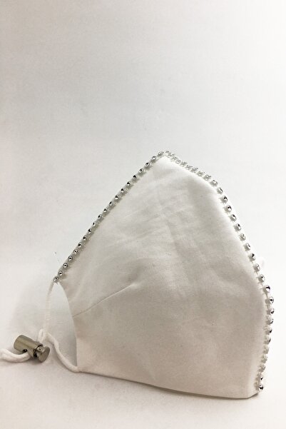 Vera Kumaş Maske T Taşlı Beyaz Pamuklu Kumaş Maske