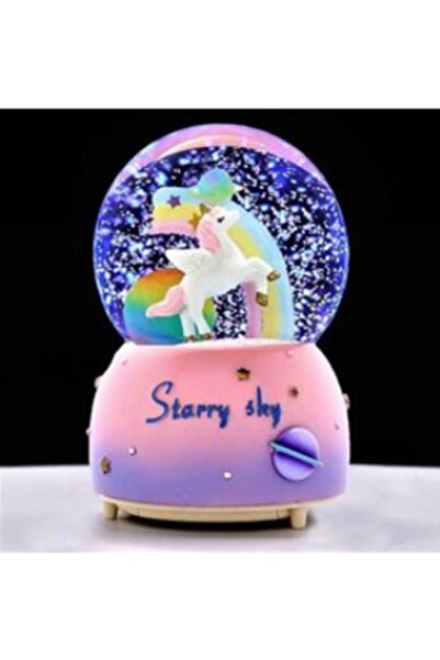 Hediyezen Yıldızlı Unicorn Işıklı Müzikli Orta Boy Kar Küresi