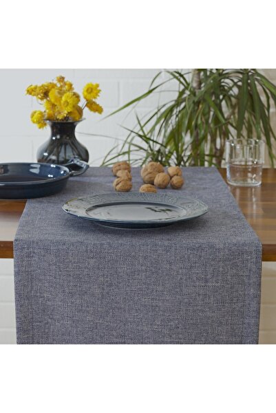 MASSARELLI Plain Linen Navy Blue Runner 40x140 Cm