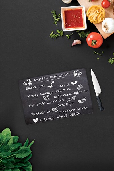 Decorita Kitchen Rules - Blackboard Look |   Glass Cutting Board - Glass Cutting Board |   20cm X 30cm