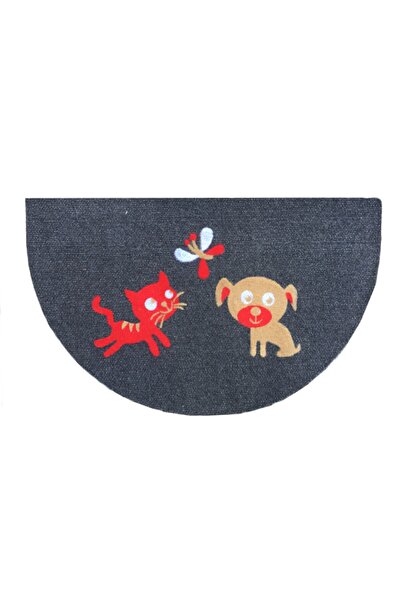 GizHome Luna Italyan Kaymaz Taban Kapı Paspası 40x65 Yarımay Gri Kedi Köpek K...