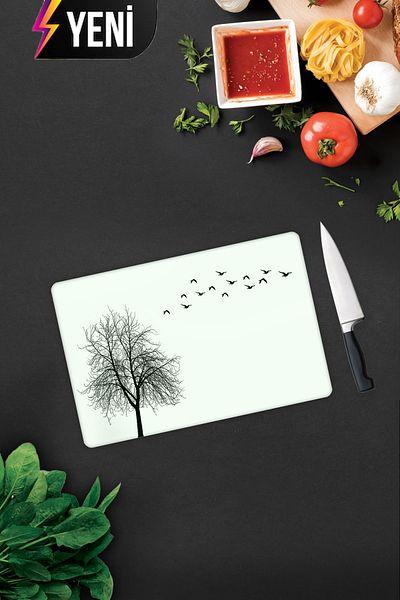 Decorita Tree and Bird Patterned |   Glass Cutting Board - Glass Cutting Board |   20cm X 30cm