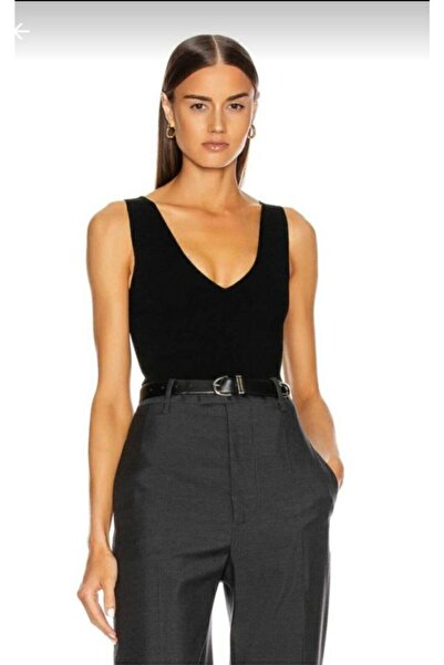 Nsb Tasarım Дамски боди от копринен джърси с V-образно деколте