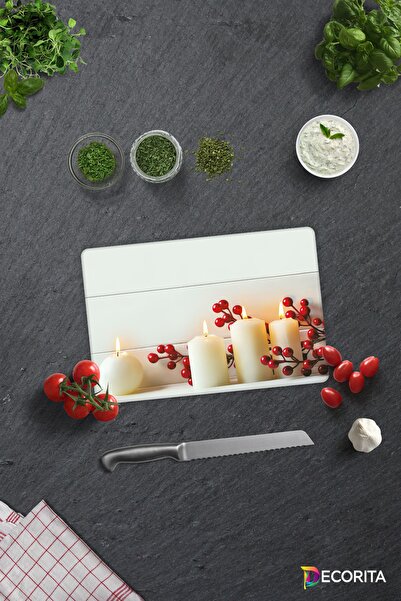 Decorita Beyaz Mum Desen | Cam Kesme Tahtası - Cam Kesme Tablası | 20cm X 30cm