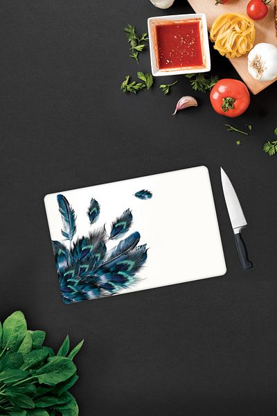 Decorita Plumas Pattern |   Glass Cutting Board-Glass Cutting Board |   20cm X 30cm