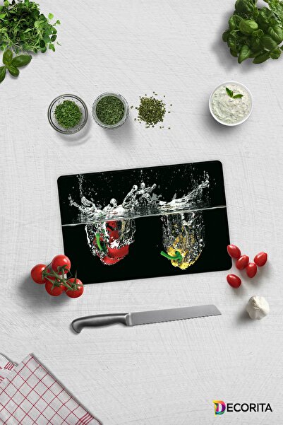 Decorita Water and Vegetables |   Glass Cutting Board - Glass Cutting Board |   20cm X 30cm