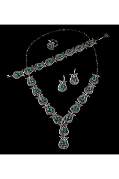 Çağrı Gümüş Gümüş Telkari Kök Yakut Taşlı Lale Gerdanlık Set