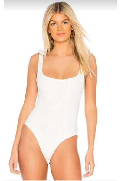 Nsb Tasarım Women's White Shoulder Tie Back Low-cut Bodysuit