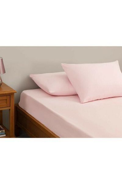 mer-tim ezberbozan ev tekstili Mer-tim Cotton Ranforce Double 240x260 Elasticless Sheet Set - Powder Pink