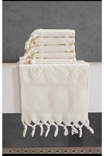 Fiesta 6 Adet 30x50 Etamın Jakarlı Bağlamalı Krem Mutfak Havlusu Kanavice Işl...