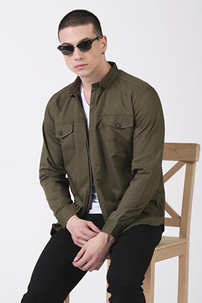 Giymoda Ανδρικό τζιν πουκάμισο με φερμουάρ και κανονική εφαρμογή