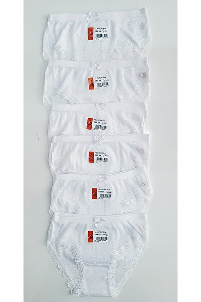 İlke 6'lı Pk Beyaz Renk Kalpli Desen Kız Çocuk Külot