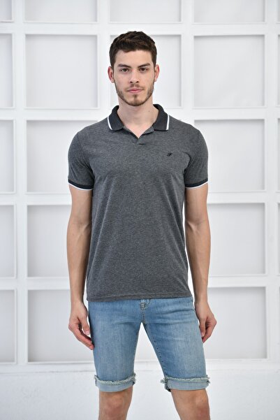 Siyah Erkek Düz Pike Polo Yaka Likralı Slim Fit Nakışlı T-shirt F51606
