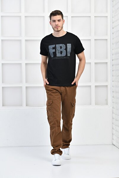 FBI Black Men's Crew Neck Printed Slim Fit T-shirt F5442
