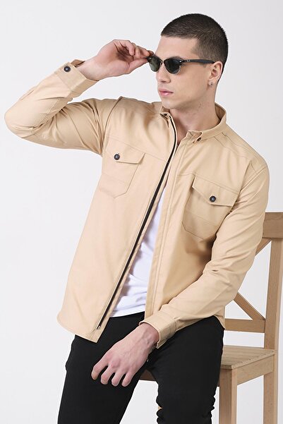 Giymoda Erkek Fermuarlı Regular Fit Denim Gömlek