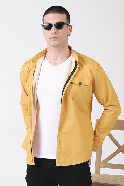 Giymoda Erkek Fermuarlı Regular Fit Denim Gömlek