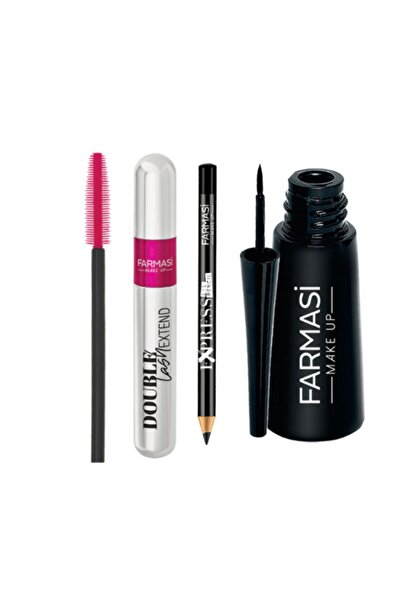 Farmasi Göz Makyaj Seti Double Lash Extend Çift Etkili Maskara+Kalın Uçlu Dıplıner+Siyah göz Kalemi