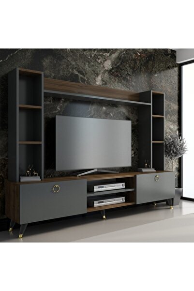 MOBİLYA GEZEGENİ Ceviz Antrasit Mercy Gold Tv Ünitesi 180 cm