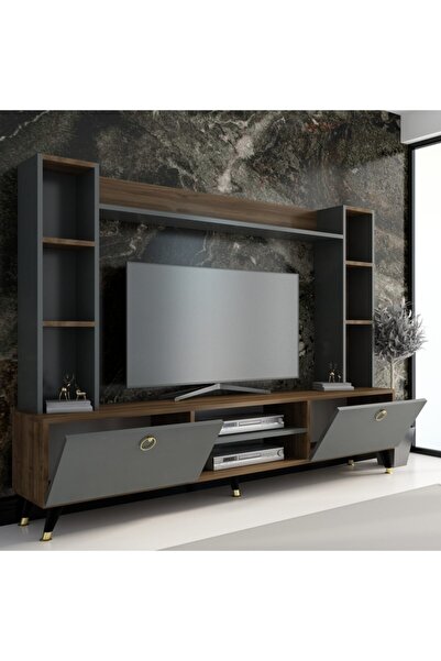 MOBİLYA GEZEGENİ Ceviz Antrasit Mercy Gold Tv Ünitesi 180 cm