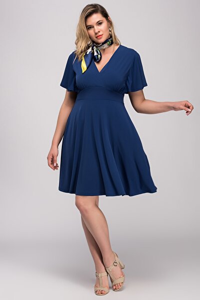 Şans Γυναικείο φόρεμα 65n29769 σε μεγάλο μέγεθος Navy μπλε μέση με λεπτομέρει...