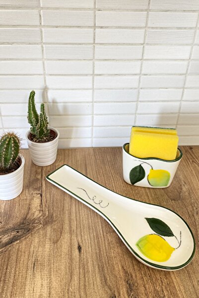 Kitchen Feel Set de bucătărie cu model de lămâie, murdar și cu burete