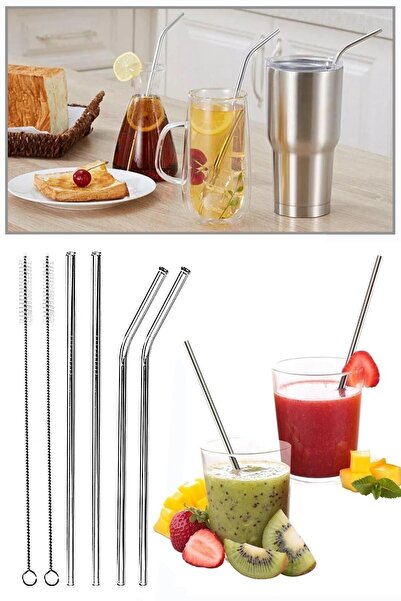 FBZhome Çelik Pipet 4'lü  Ve 2 Adet Temizleme Fırçası