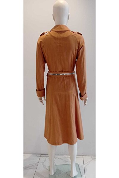 Kayra Four Button Belted Written Trench Coat