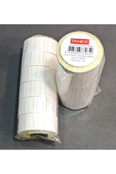 Tanex بطاقة السعر 12x21 مم أبيض 6 لفات