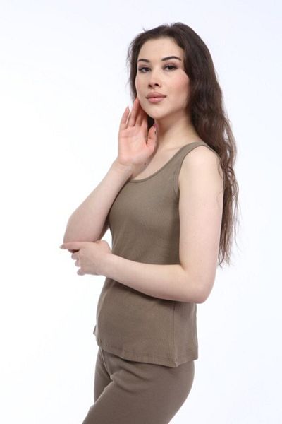 İkmal Women's Mink Corded Boat Neck Camisole Knitted Undershirt