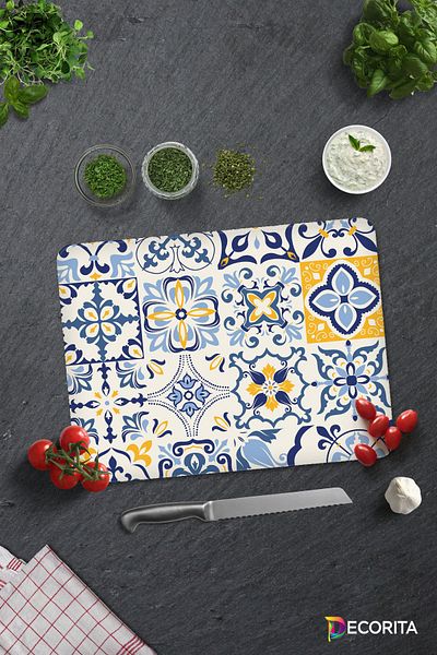 Decorita نمط البلاط الأزرق |   لوح تقطيع الزجاج - لوح تقطيع الزجاج |   30 سم × 40 سم