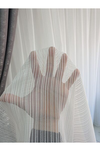 lüks House Wave Chain Striped Leaded Tulle Curtain Off White Pleat 1e 2.5 Frequency (normal Pleat)