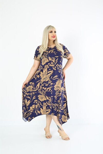 Mezura Ασύμμετρο βαμβακερό χτενισμένο γυναικείο φόρεμα με κοντό μανίκι, ασύμμετρο, χτενισμένο από βισκόζη