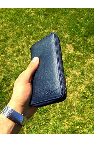 DERKON Zippered Genuine Leather Wallet with Phone Compartment