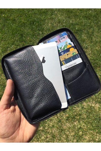 DERKON Zippered Genuine Leather Wallet with Phone Compartment
