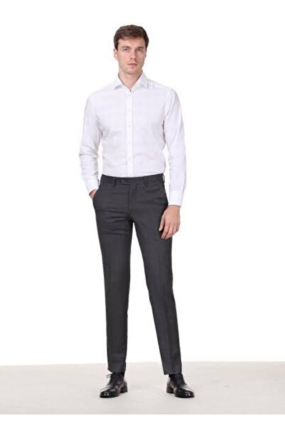 Nacar Erkek Gri Fit Keten Pantolon