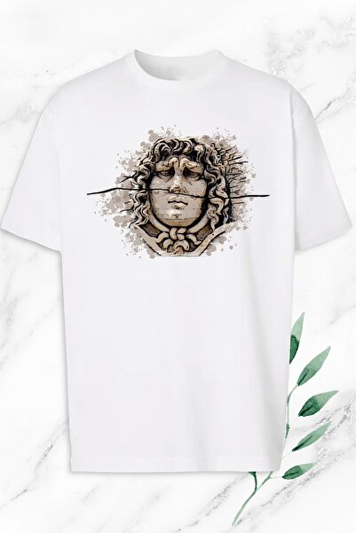 perseusshopping Unisex bela Oversize kroj mitološka meduza skulptura Štampano...