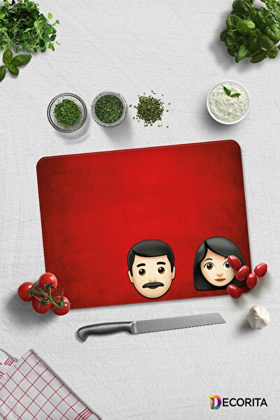 Decorita Emoji Ailesi Kadın & Erkek | Cam Kesme Tahtası - Cam Kesme Tablası |...
