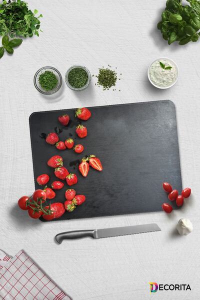 Decorita Çilek Desen | Cam Kesme Tahtası - Cam Kesme Tablası | 30cm X 40cm