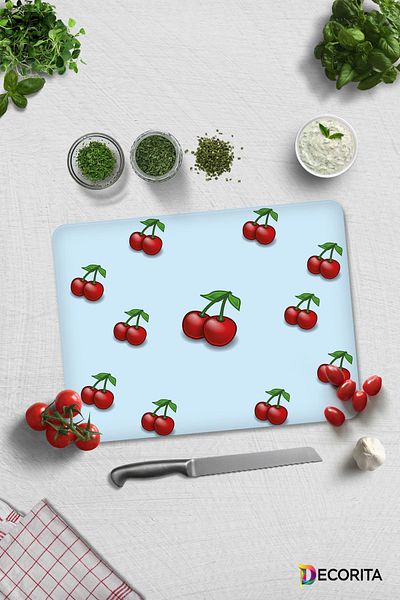 Decorita Blue Textured Cherry Pattern |   Glass Cutting Board - Glass Cutting Board |   30cm X 40cm