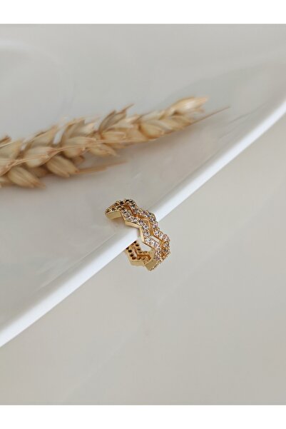SU PERİSİ TAKI BİJUTERİ Kadın Gold 2 Sıra Zirkon Taşlı Zikzak Earcuff Kıkırda...