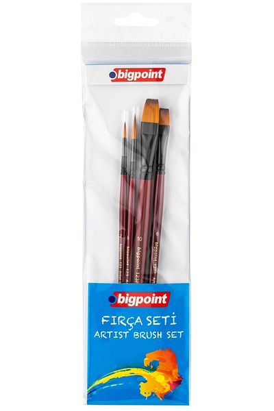 Bigpoint Seria 123 - Set de 4 perii cu peri sintetici, blister rotund și cu vârf tăiat