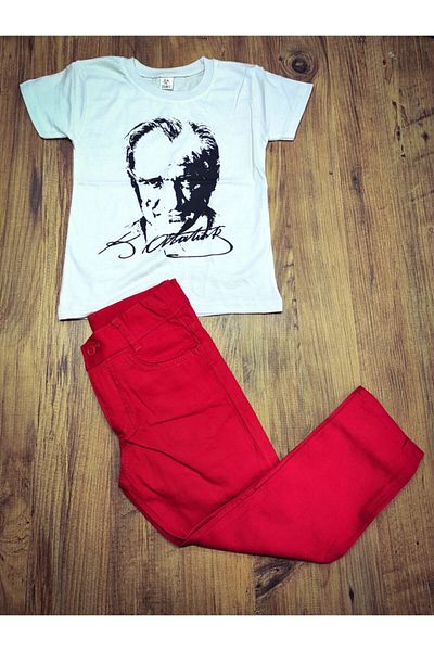 Çello mello Boy's Show Combination - Ataturk T-Shirt and Red Pants